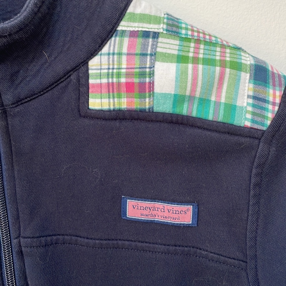 Vineyard Vines Pullover Shep Navy Blue w/ Madras Plaid 3/4 Zip Size M - Picture 2 of 6
